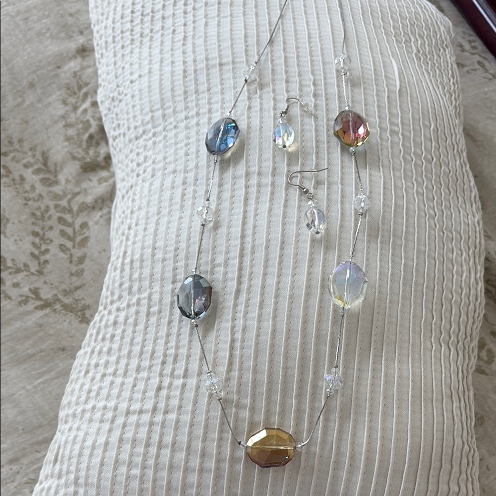 Elegant Multicolor Crystal Necklace and Earring Set